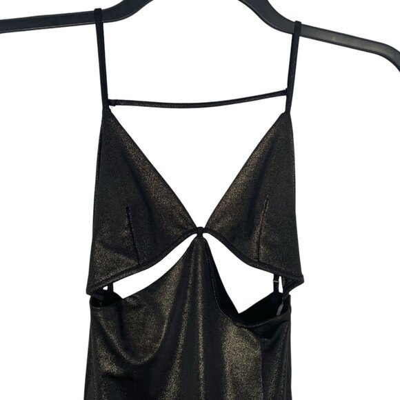 Lulus Midi Dress Size XS Metallic Gold Cutout V-Neck Adjustable Straps Slit - Picture 4 of 13